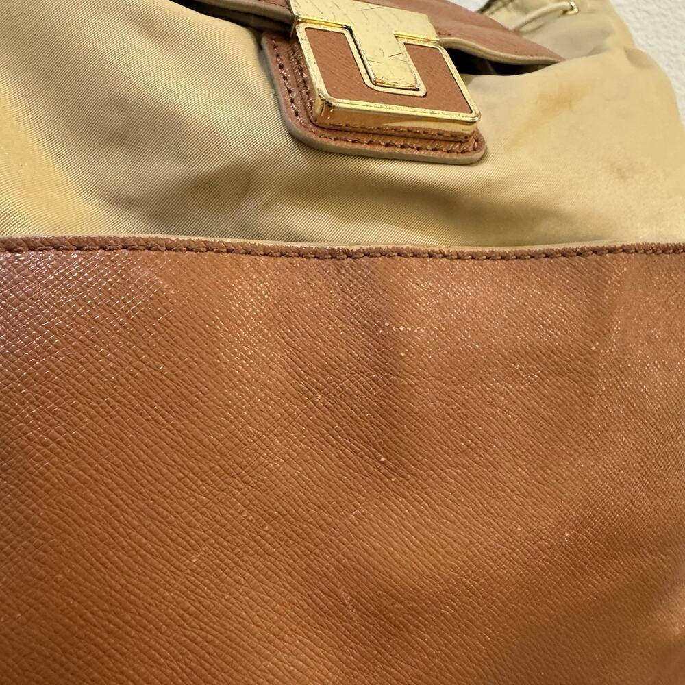 Tory Burch Penn Backpack Tan Nylon Brown PU Leather Pockets Handbag Purse - Picture 7 of 16